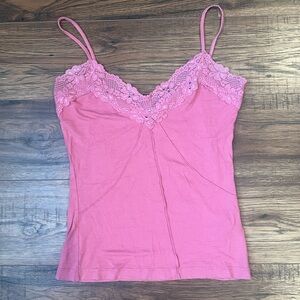 Vintage‎ Y2K Pink Floral Lace Cami Rhinestones Retro Going Out Summer Medium